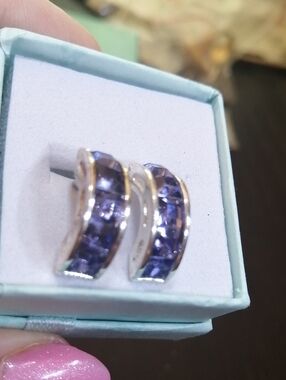 Roman Delicate Dainty Vintage Purple Channel-Set Earrings